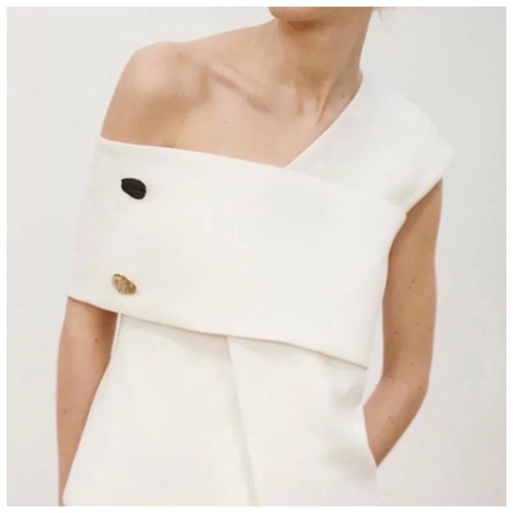 Black & White Asymmetrical Shoulder Button Top - Picture 2 of 8